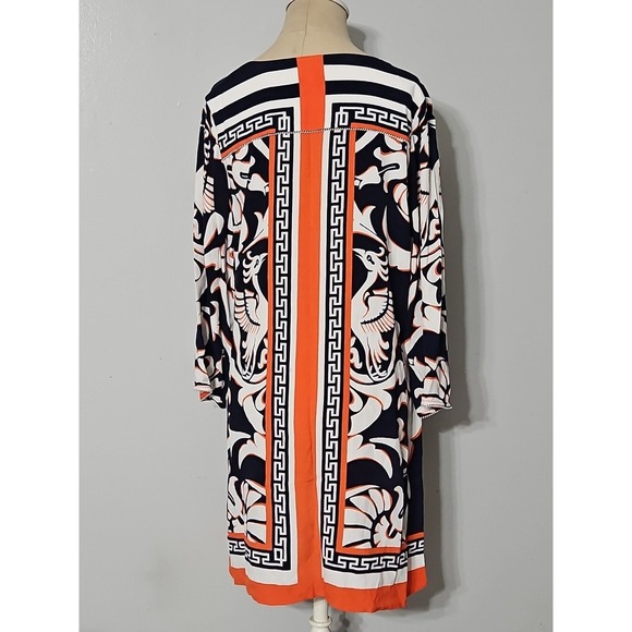 Crown &Ivy Dress Size 8 Orange Navy Blue 3/4‎ Length Sleeve - Picture 3 of 9